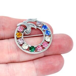 Vintage Van Dell Sterling Silver 925 Multi Color Rhinestone Pin Brooch